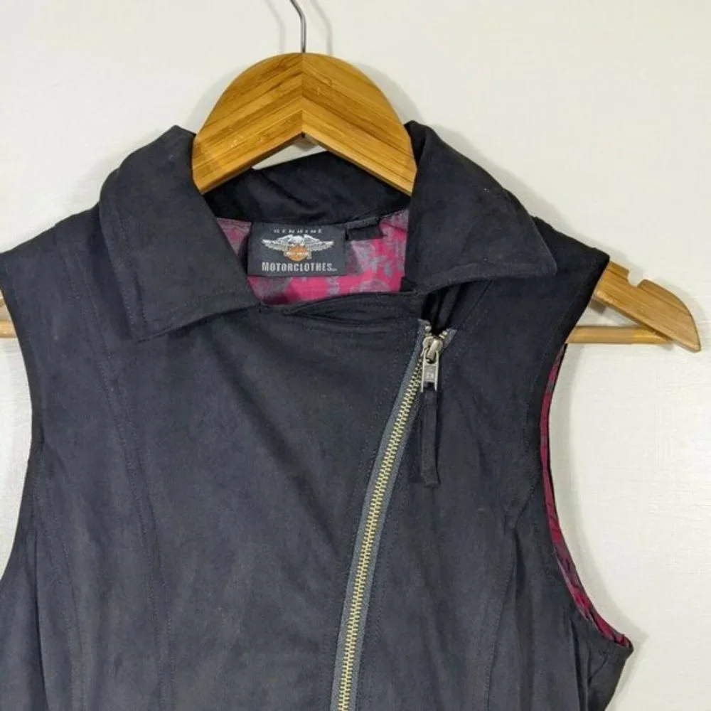 HARLEY DAVIDSON Women's Black Logo Asymmetrical Motorcycle Vest XS - Picture 3 of 8